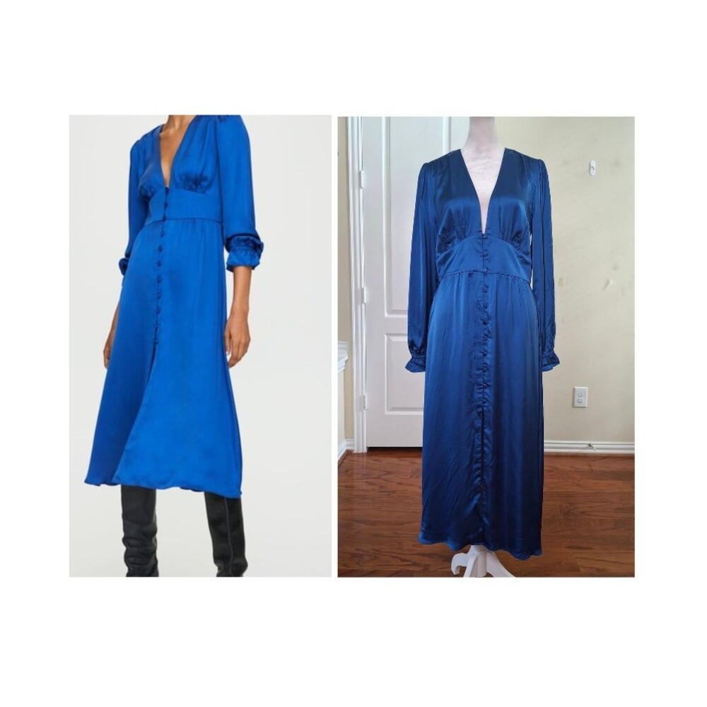 Aritzia Wilfred Maxine Dress Royal Blue M Buttons Vintage 50s Romantic Wedding